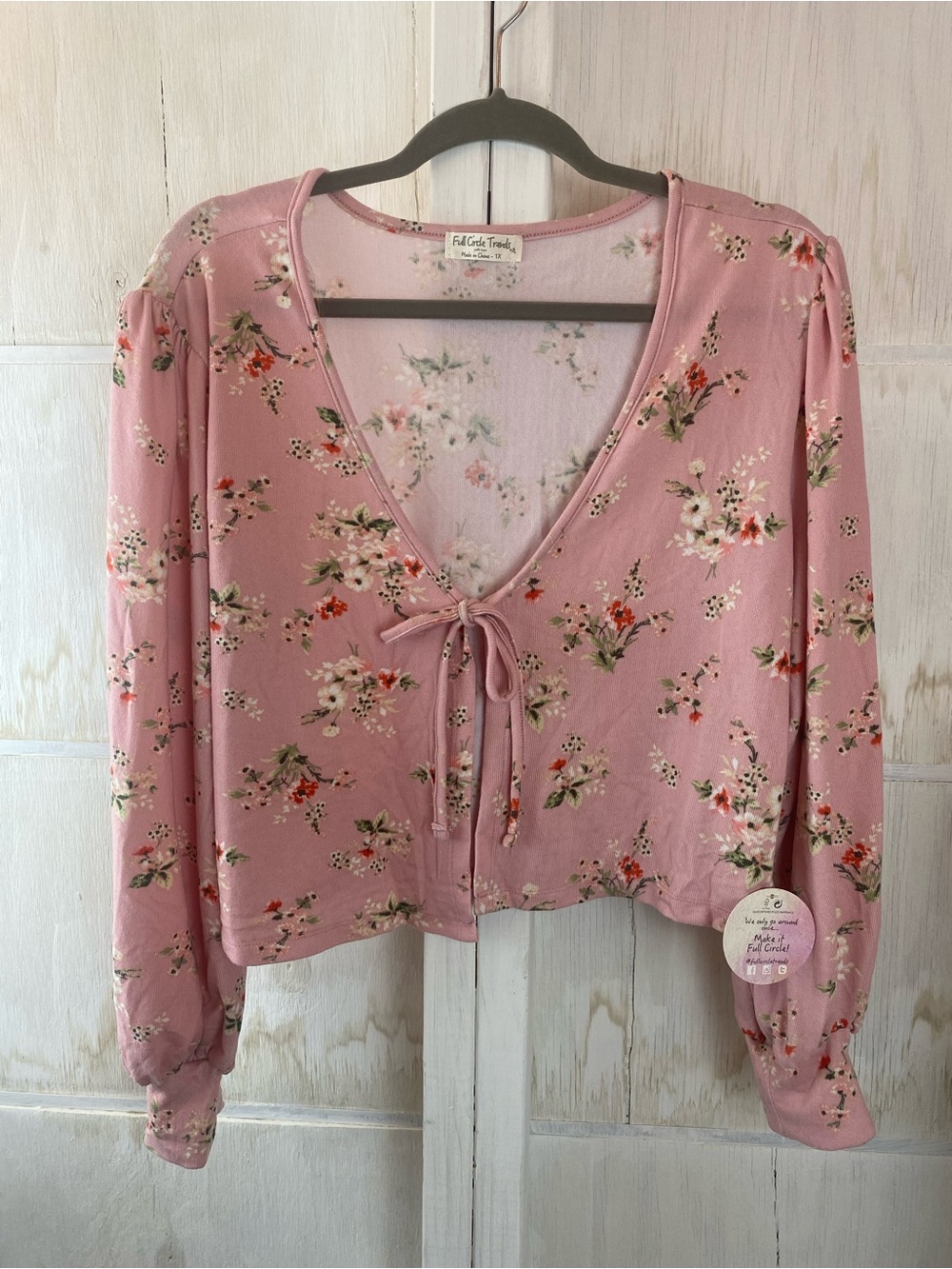 Floral Tie-Front Pink Blouse - Full Circle Trends